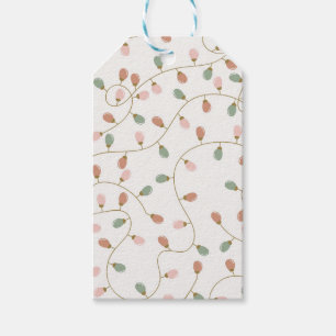 Pink and Sage Green Retro Christmas Light Strands Gift Tags