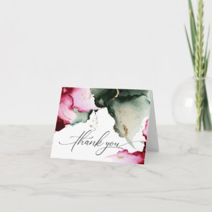 Pink and Sage Green Watercolor Geode Thank You Card