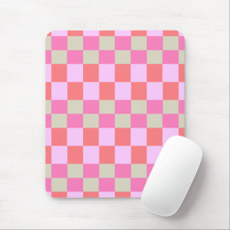 Pink and Sand Beige Retro Checkerboard Pattern Mouse Mat