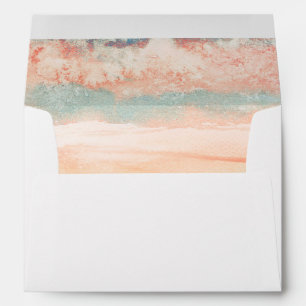 Pink and Sea Blue Beach Wedding Watercolor Envelopes