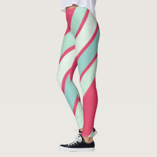 Pink and Shades of Light Blue Stripes Leggings