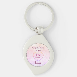Pink and Silver 16th Birthday Personalised Key Ring