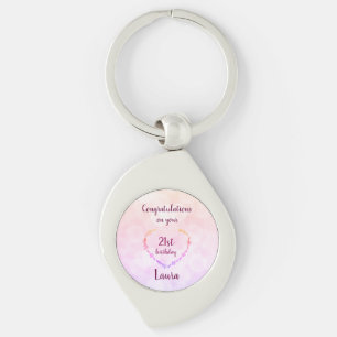 Pink and Silver 21st Birthday Personalised Key Ring