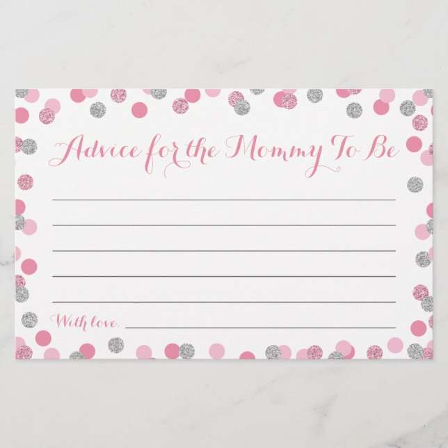 Pink and Silver Baby Shower Advice for Mum Cards (Front)