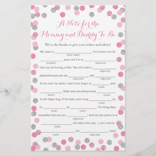 Pink and Silver Baby Shower Advice Game Cards