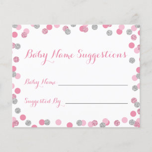 Pink and Silver Baby Shower Name Suggestion Cards