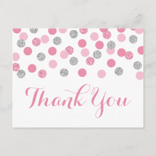 Pink and Silver Baby Shower Thank You Postcard