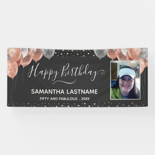 Pink and Silver Balloons Birthday Party  Banner (Horizontal)