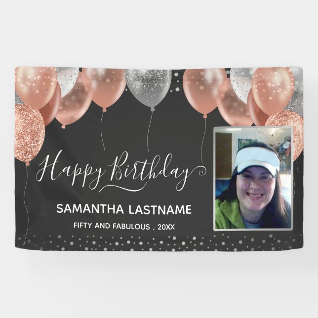 Pink and Silver Balloons Birthday Party  Banner (Horizontal)