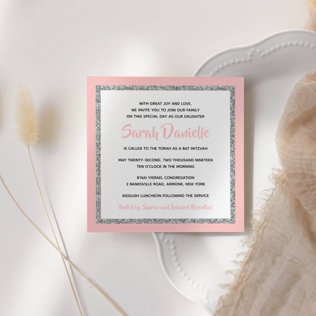 Pink and Silver Bat Mitzvah Invitation (Creator Uploaded)