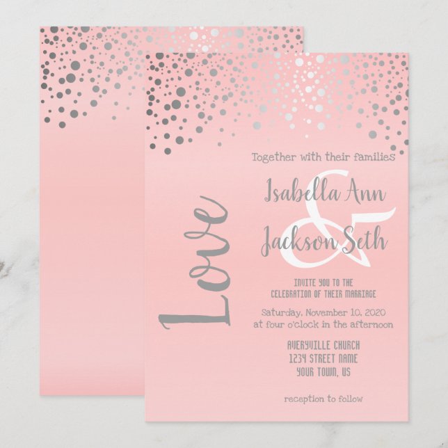 Pink and Silver Confetti Dots Invitation (Front/Back)