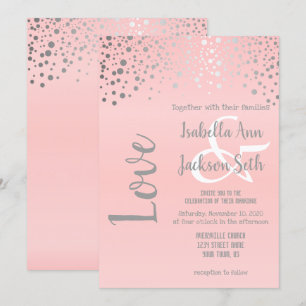 Pink and Silver Confetti Dots Invitation