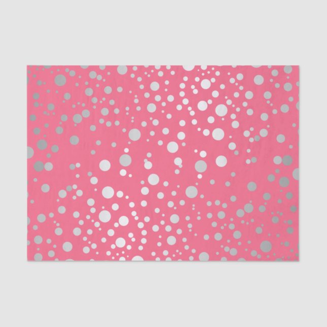 Pink and Silver Confetti Dots Tissue Paper (Front)