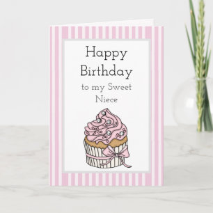 Pink and Silver Cupcake   Happy Birthday Niece Card
