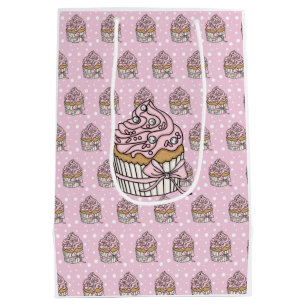 Pink and Silver Cupcakes Polka Dot  Medium Gift Bag