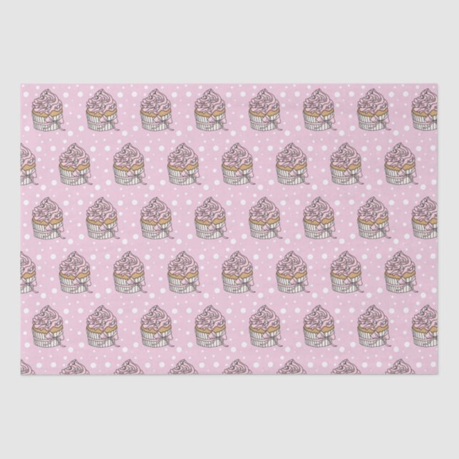 Pink and Silver Cupcakes Polka Dot   Tissue Paper (Front)