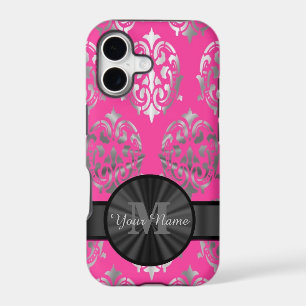 Pink and silver damask personalised monogram