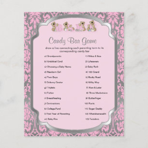 Pink and Silver Damask Teddy Bears - Candy Game Flyer
