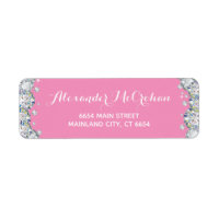 Pink and Silver Diamond Glitter Return Address
