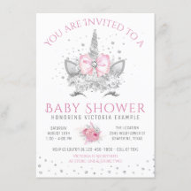 Pink and Silver Diamond Unicorn Baby Shower