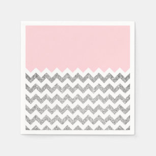 Pink and Silver Faux Glitter Chevron Napkin