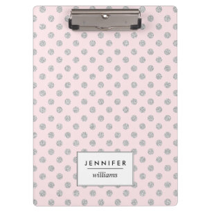 Pink and Silver Faux Glitter Dots Personalised Clipboard
