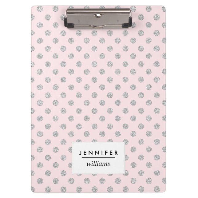 Pink and Silver Faux Glitter Dots Personalised Clipboard (Front)