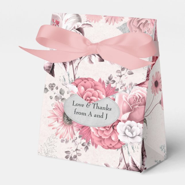 Pink and Silver Floral Favour Box (Front Side)