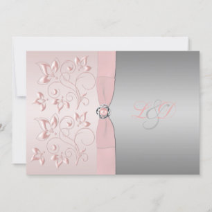 Pink and Silver Floral Monogrammed Invitation