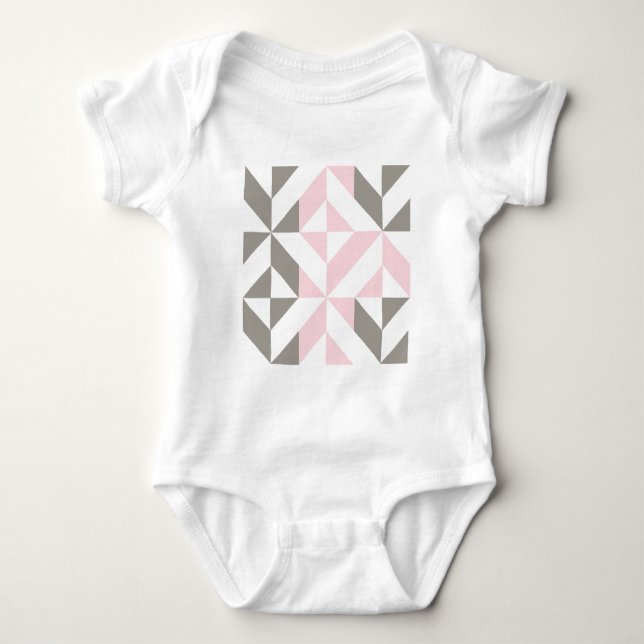 Pink and Silver Geometric ZigZag Baby Bodysuit (Front)
