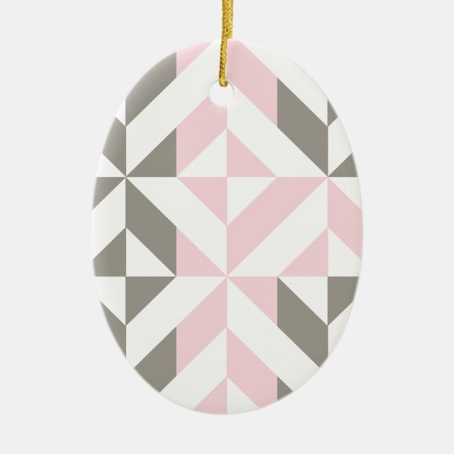 Pink and Silver Geometric ZigZag Ceramic Tree Decoration (Front)