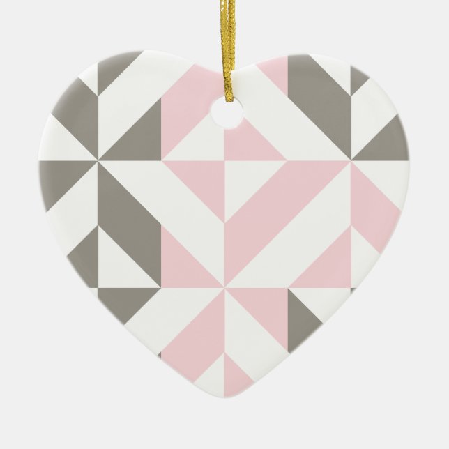Pink and Silver Geometric ZigZag Ceramic Tree Decoration (Front)
