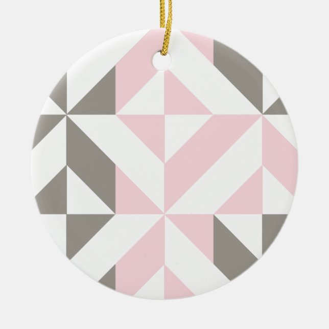 Pink and Silver Geometric ZigZag Ceramic Tree Decoration (Front)