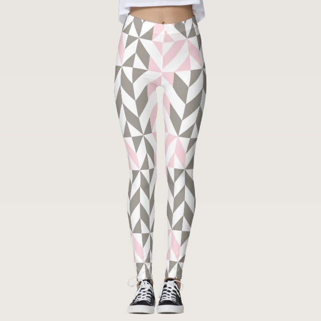 Pink and Silver Geometric ZigZag Leggings (Front)