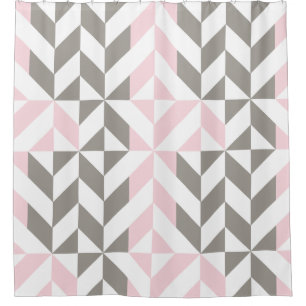 Pink and Silver Geometric ZigZag Shower Curtain
