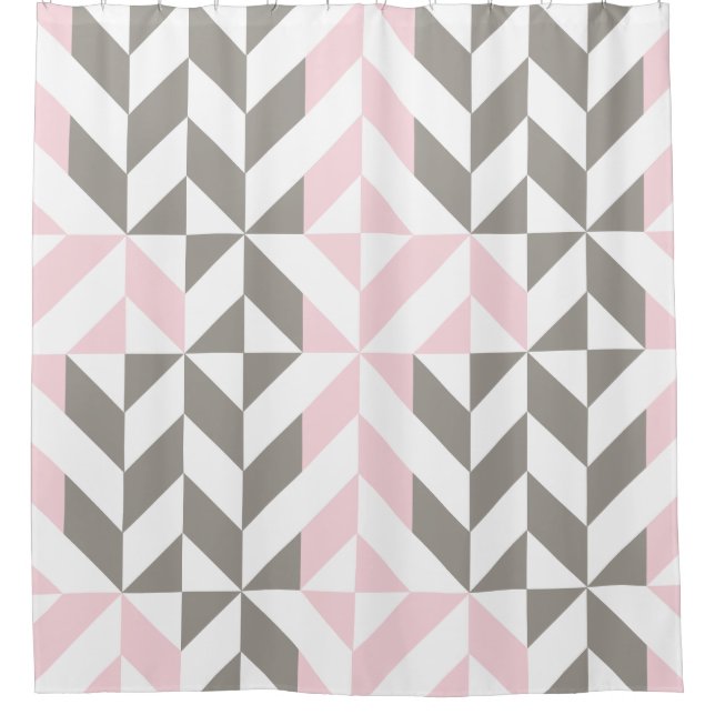 Pink and Silver Geometric ZigZag Shower Curtain (Front)