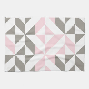 Pink and Silver Geometric ZigZag Tea Towel