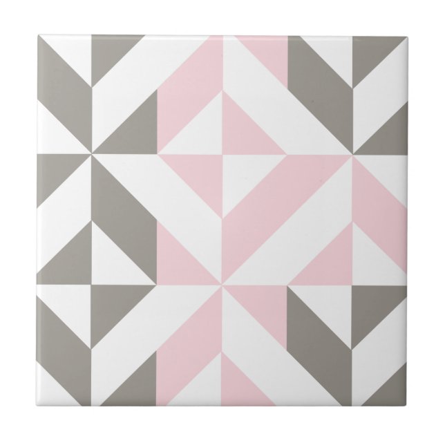 Pink and Silver Geometric ZigZag Tile (Front)