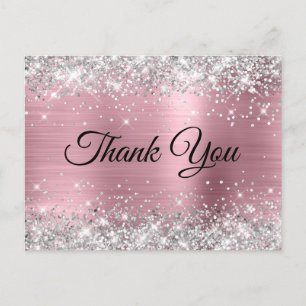 Pink and Silver Glitter 30th Birthday Thank You Postcard