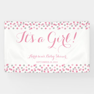 Pink and Silver Glitter Baby Shower Banner Large
