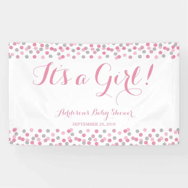 Pink and Silver Glitter Baby Shower Banner Large (Horizontal)