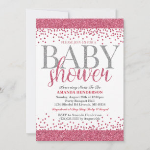Pink and Silver Glitter Baby Shower Invitation