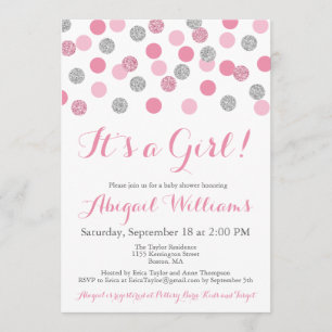 Pink and Silver Glitter Baby Shower Invitations