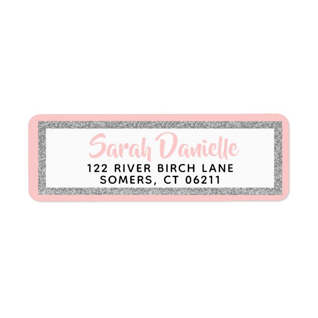 Pink and Silver Glitter Bat Mitzvah Address Label (Front)