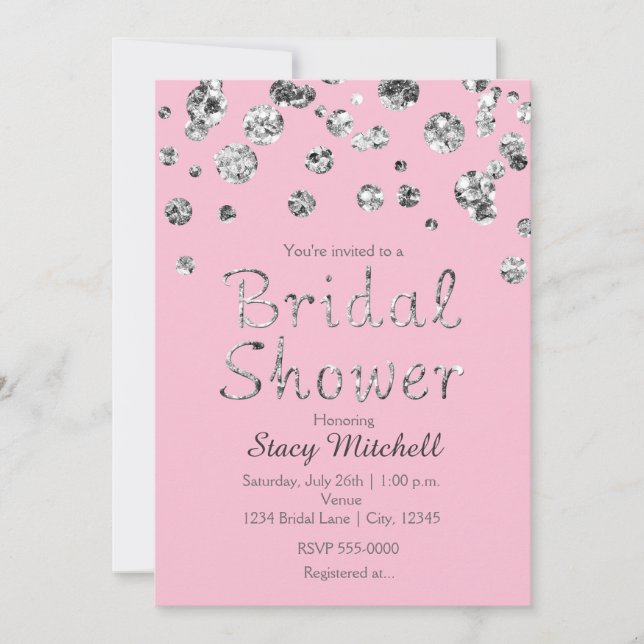Pink and Silver Glitter Bridal Shower Invitation (Front)