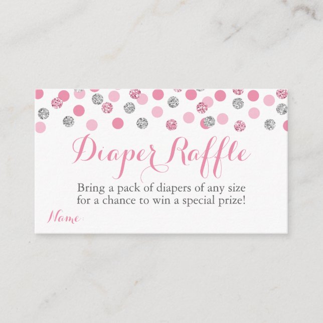 Pink and Silver Glitter Diaper Raffle Ticket Cards (Front)