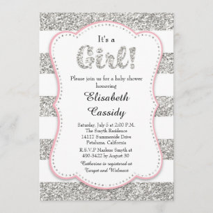 Pink and Silver Glitter Girl Baby Shower Invitatio Invitation