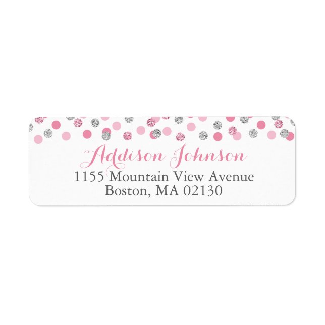 Pink and Silver Glitter Return Address Labels (Front)