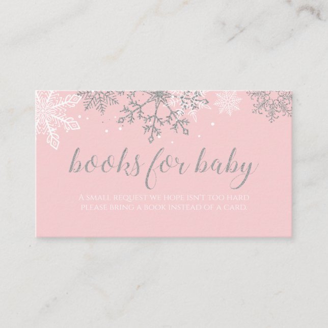 Pink and Silver Glitter Snowflake Books for baby Enclosure Card (Front)