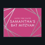 Pink and Silver Modern Bat Mitzvah Save the Date Announcement Postcard<br><div class="desc">Modern, trendy, and elegant silver and pink Bat Mitzvah save the date postcards with a unique geometric squares border. Easily personalise this affordable save the date for your Bat Mitzvah with custom name, date, and details of your fun and sophisticated celebration. All of the text is editable, so this design...</div>